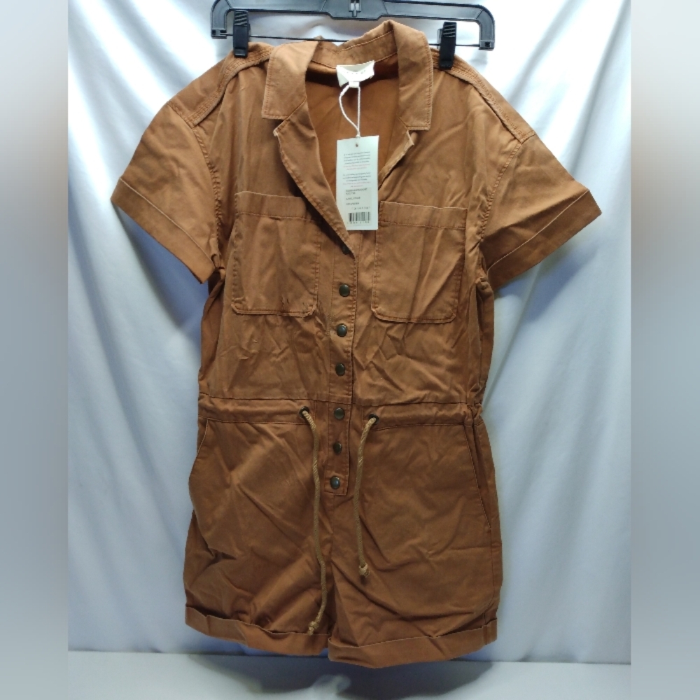 Sezane Brown Short-Sleeve Utility Romper - Picture 12 of 14